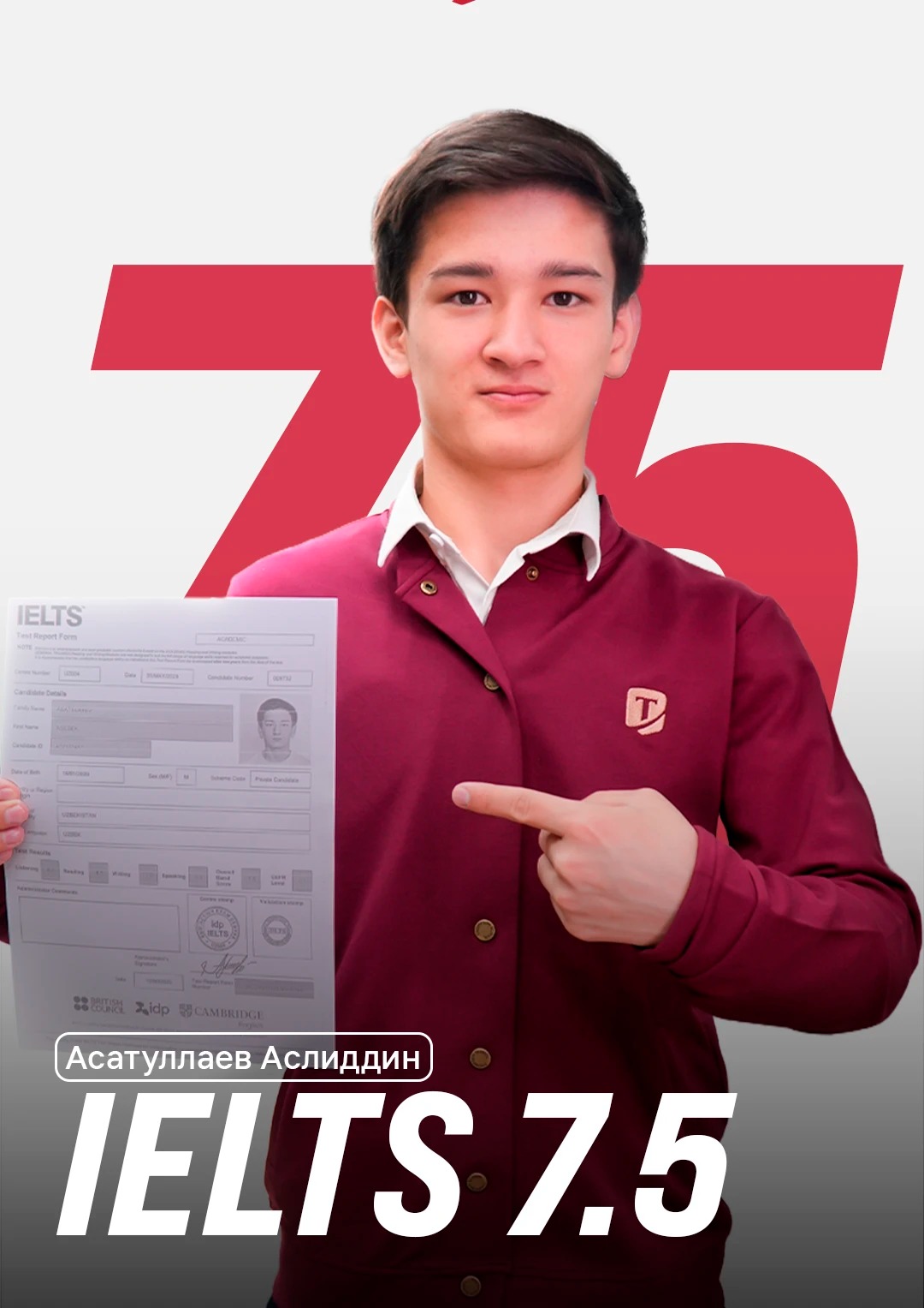 Asatullayev Asliddin, IELTS 7.5