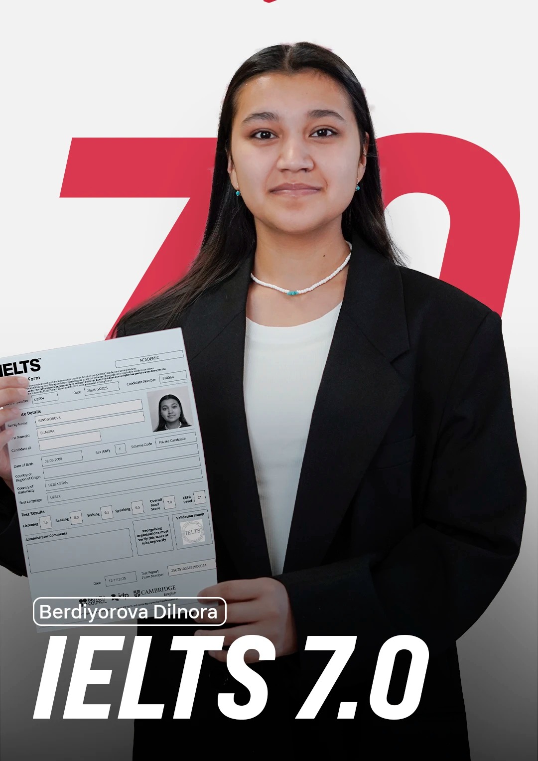 Berdiyorova Dilnora, IELTS 7.0