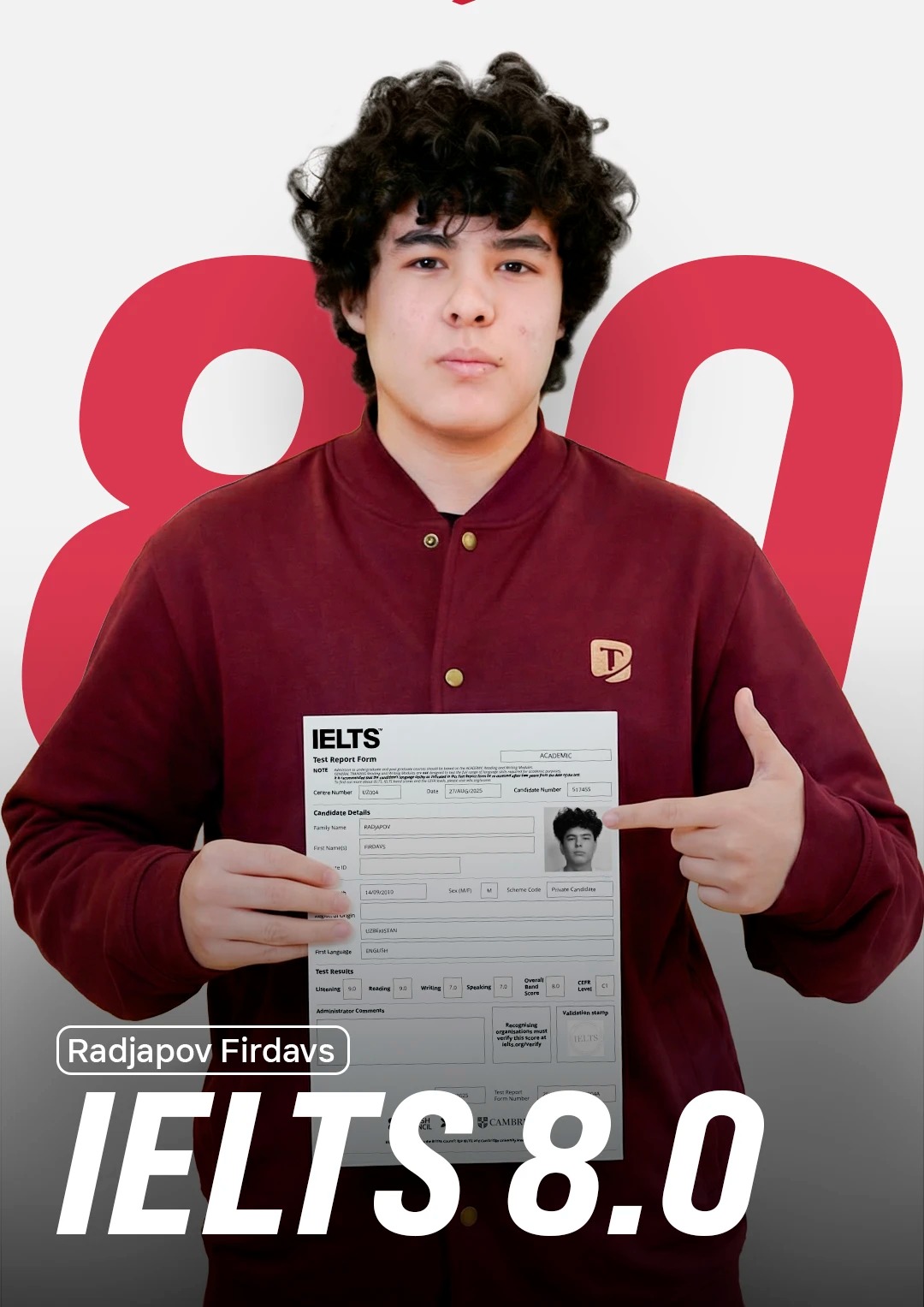 Radjapov Firdavs, IELTS 8.0