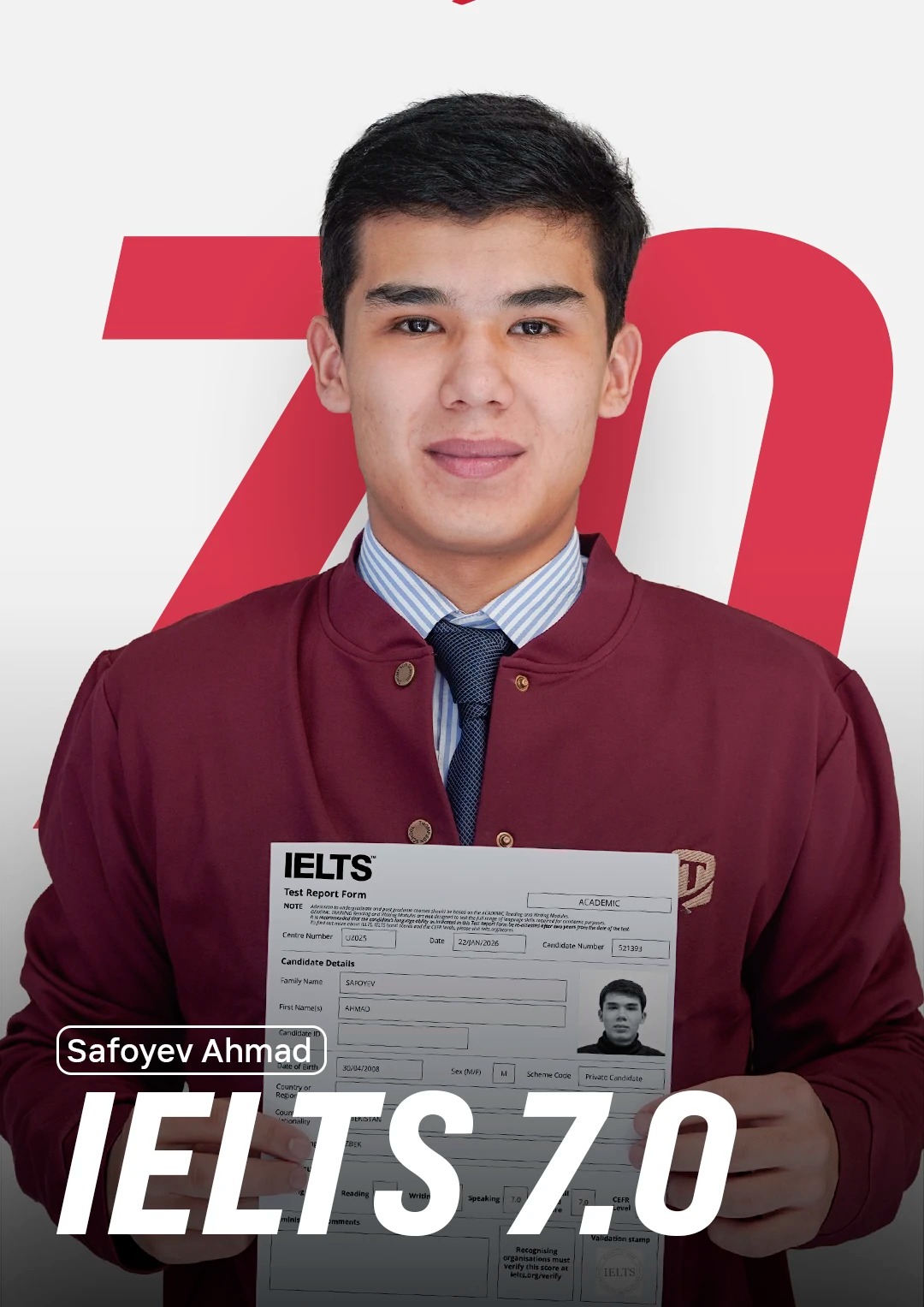 Safoyev Ahmad, IELTS 7.0
